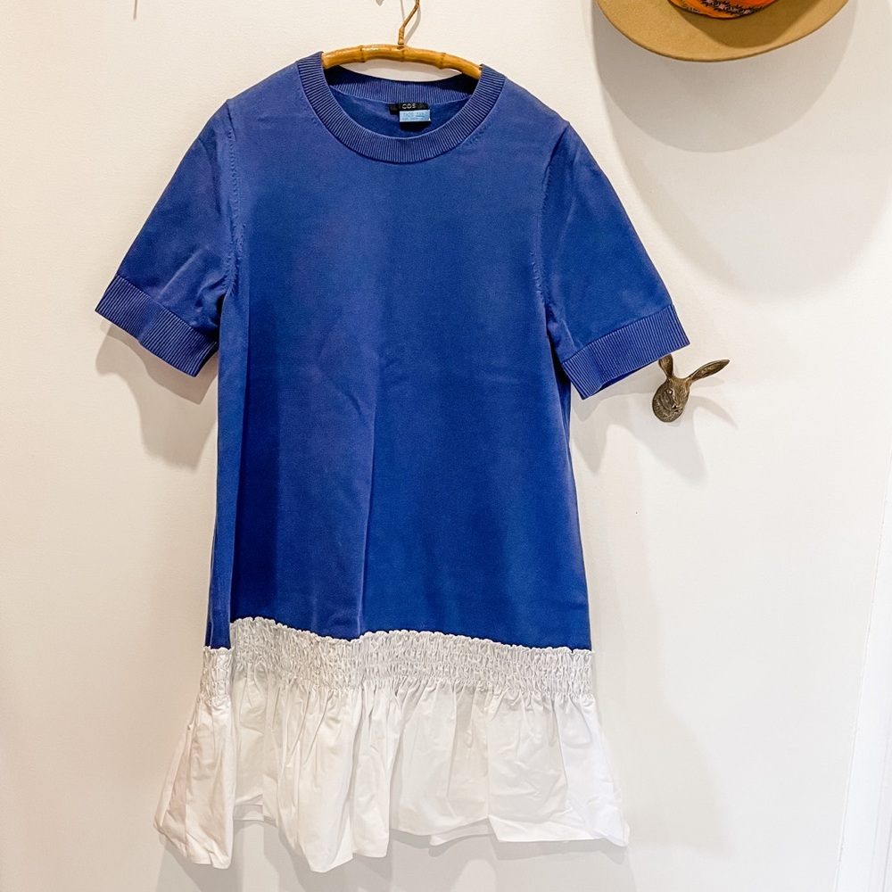 COS sweater dress with white ruffle hem
